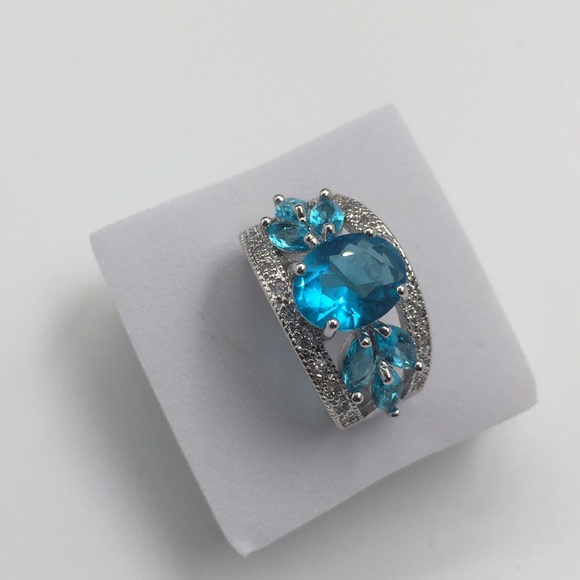 2 CARAT BLUE TOPAZ CLUSTERS 6 blue Marquise RING - Picture 3 of 5
